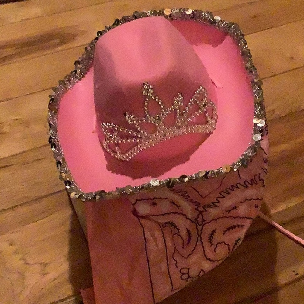 Pink Cowboy Hat with Tiara and bandanna for dog up to 25 pounds